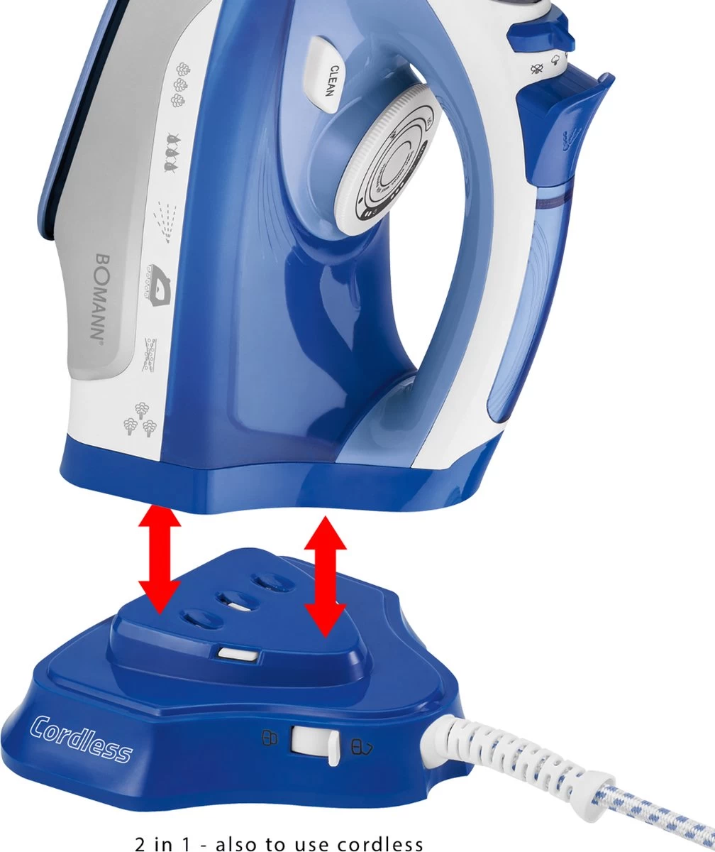 Bomann DB 6006 CB - Stoomstrijkijzer - Draadloos - 2400W - Blauw/Wit 8 Bomann DB 6006 CB - Stoomstrijkijzer - Draadloos - 2400W - Blauw/Wit - Afbeelding 6