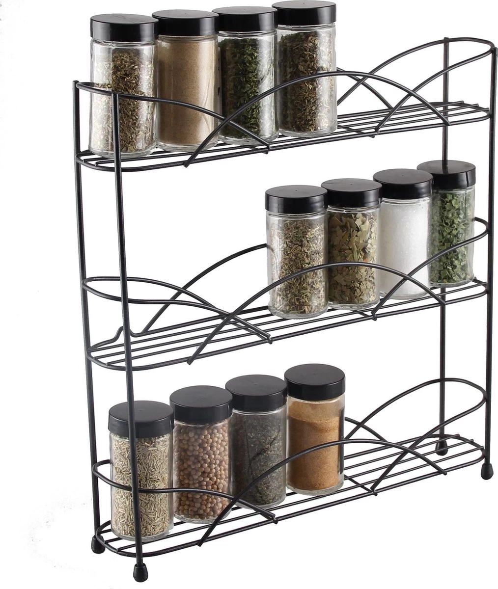 Zindoo - Kruidenrek - Standaard - 3-laags - Ophangbaar - 18 Kruiden Potjes - Anti-slip Pootjes - Spice Rack - Specerijenrek - Keukenorganizer - Keukenaccessoires 3 Zindoo - Kruidenrek - Standaard - 3-laags - Ophangbaar - 18 Kruiden Potjes - Anti-slip Pootjes - Spice Rack - Specerijenrek - Keukenorganizer - Keukenaccessoires