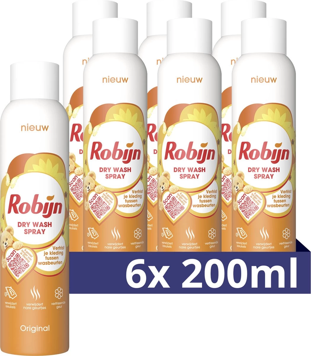 Robijn Original Dry Wash Spray - 6 X 200 Ml - Voordeelverpakking 3 Robijn Original Dry Wash Spray - 6 X 200 Ml - Voordeelverpakking