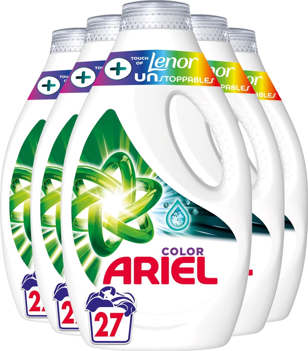 Ariel Vloeibaar Wasmiddel + Touch Van Lenor Unstoppables - 5 X 27 Wasbeurten - Voordeelverpakking 3 Ariel Vloeibaar Wasmiddel + Touch Van Lenor Unstoppables - 5 X 27 Wasbeurten - Voordeelverpakking