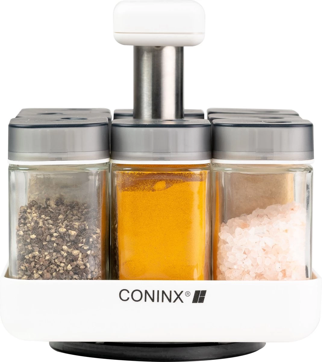 Coninx Kruidenrek Staand - Draaiend Kruidenrek Met Glazen Potjes - Kruidencarrousel Draaibaar - 8 Kruidenpotjes - Wit / RVS 11 Coninx Kruidenrek Staand - Draaiend Kruidenrek Met Glazen Potjes - Kruidencarrousel Draaibaar - 8 Kruidenpotjes - Wit / RVS - Afbeelding 9