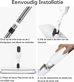 W&Z® Spray Mop - Schoonmaak Dweilsysteem - Vloerwisser Met Spray Functie - Vloertrekker Met Steel - Vloerreiniger - Wit -Schoonmaakmiddelen 1084x1200