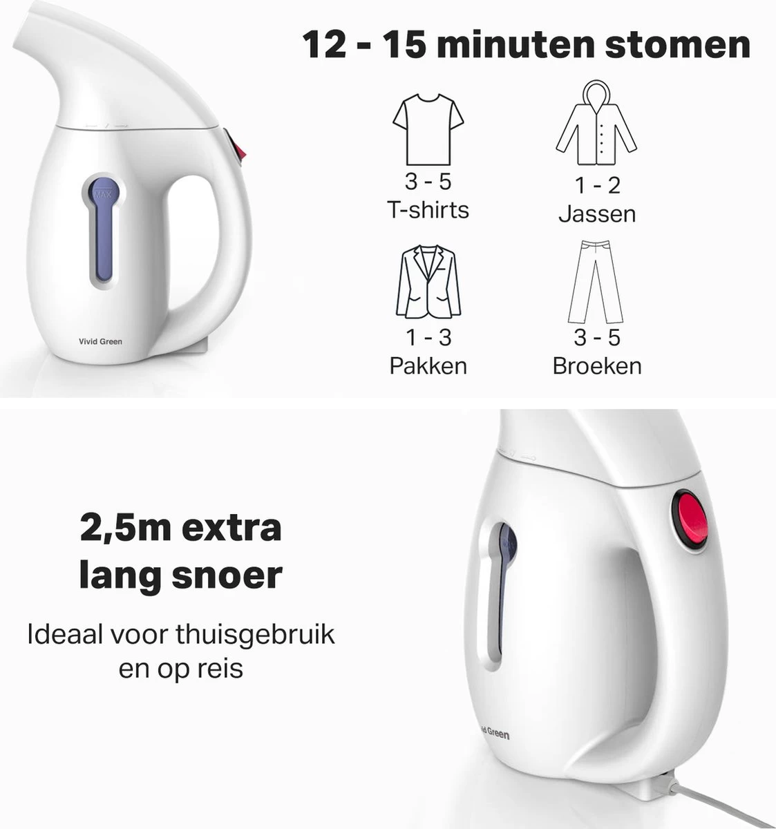 Vivid Green Kledingstomer - Handstomer - Geschikt Voor Alle Stoffen - Wit 6 Vivid Green Kledingstomer - Handstomer - Geschikt Voor Alle Stoffen - Wit - Afbeelding 4