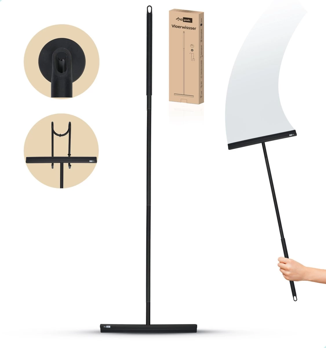 ACE Goods Vloertrekker Met Steel – Vloerwisser Badkamer - Trekker Douche – Raamwisser Verstelbaar – Watertrekker - Incl Ophanghaken 3 ACE Goods Vloertrekker Met Steel – Vloerwisser Badkamer - Trekker Douche – Raamwisser Verstelbaar – Watertrekker - Incl Ophanghaken