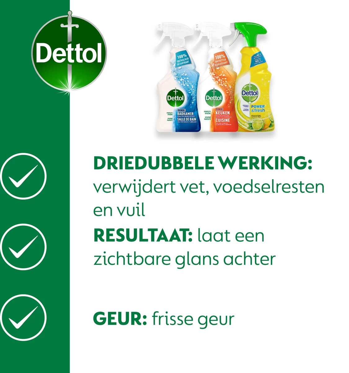 Dettol - 1,5L Allesreiniger Spray Power & Fresh - Badkamer 1x500 Ml Keuken 1x500ml Citrus 1x500ml - Voordeelverpakking 5 Dettol - 1,5L Allesreiniger Spray Power & Fresh - Badkamer 1x500 Ml Keuken 1x500ml Citrus 1x500ml - Voordeelverpakking - Afbeelding 3