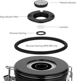 House Of Husk Koffieblik Met CO² Ventilatie - Bewaarblik - Voorraadbussen - Voorraadblik - RVS - Zwart - 1.5 Liter -Schoonmaakmiddelen 1127x1200