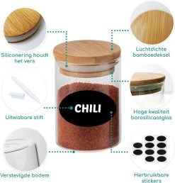 Quality Needz - Voorraadbussen - 250 ML - Glazen Potjes Met Deksel - Kruidenpotjes - 10 Delige Set - BPA-vrij - Gratis Pen & Herschrijfbare Stickers -Schoonmaakmiddelen 1149x1200 4