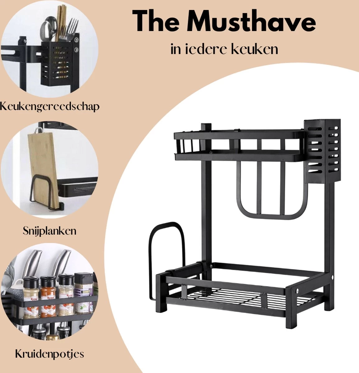 Pazzo Goods - Keuken Organizer - Keukenrek - Zwart - Metaal - 2 Laags - Multifunctioneel - Zwart - 5 Pazzo Goods - Keuken Organizer - Keukenrek - Zwart - Metaal - 2 Laags - Multifunctioneel - Zwart - - Afbeelding 3