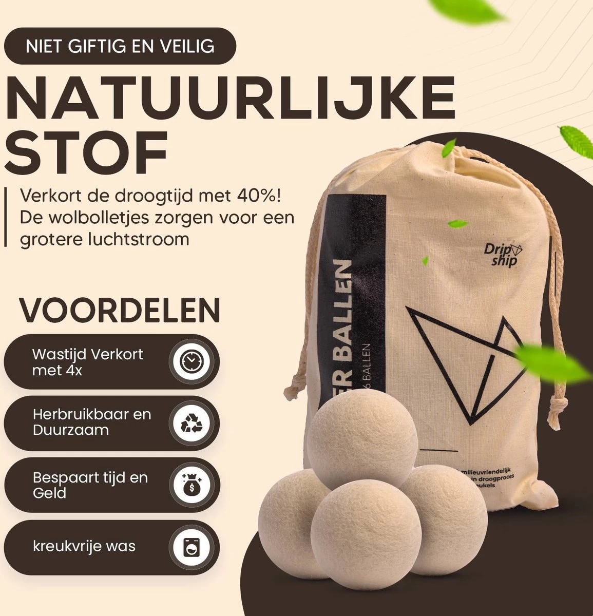 Drogerballen - Droogballen - Wasdrogerballen - Dryerballs - 6 Stuks - XL Formaat - Wol - Set 8 Drogerballen - Droogballen - Wasdrogerballen - Dryerballs - 6 Stuks - XL Formaat - Wol - Set - Afbeelding 6