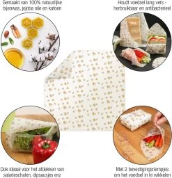 Amazy Bijenwasdoekjes (Set Van 7) - Gemaakt Van 100% Natuurlijke Bijenwas | Duurzaam Alternatief Voor Huishoudfolie En Aluminiumfolie - Voor Fruit, Groenten, Brood, Kaas En Ander Voedsel | Gecertificeerd -Schoonmaakmiddelen 1159x1200 5