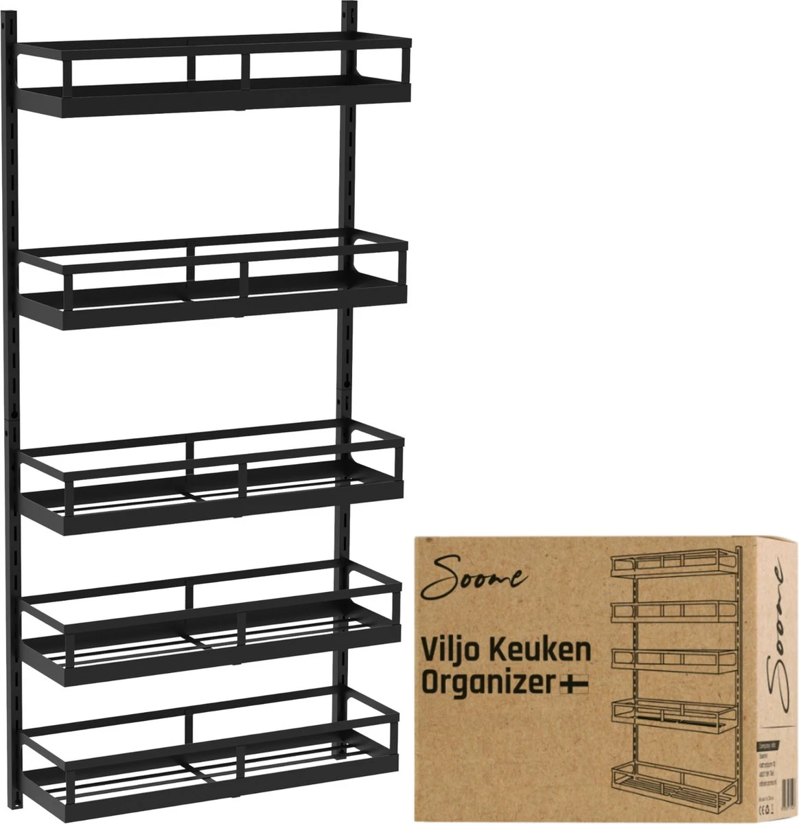 Soome Viljo - Kruidenrek Ophangbaar - Keukenrek - Wandrek - Keuken Organizer - 5 Laags - Verstelbaar - Staal - Zwart - H85xB42.5cm 3 Soome Viljo - Kruidenrek Ophangbaar - Keukenrek - Wandrek - Keuken Organizer - 5 Laags - Verstelbaar - Staal - Zwart - H85xB42.5cm