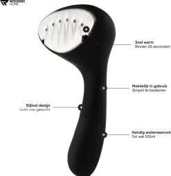 Kledingstomer - Handstomer - Stoomreiniger - Stomer - Luxe Uitvoering - Krachtig En Stijlvol - Inclusief Maatbeker - Snel Opgewarmd (25 Sec) - Geschenkverpakking- 1500W - Merk: Rockerz Home - Kleur: Zwart -Schoonmaakmiddelen 1169x1200 8