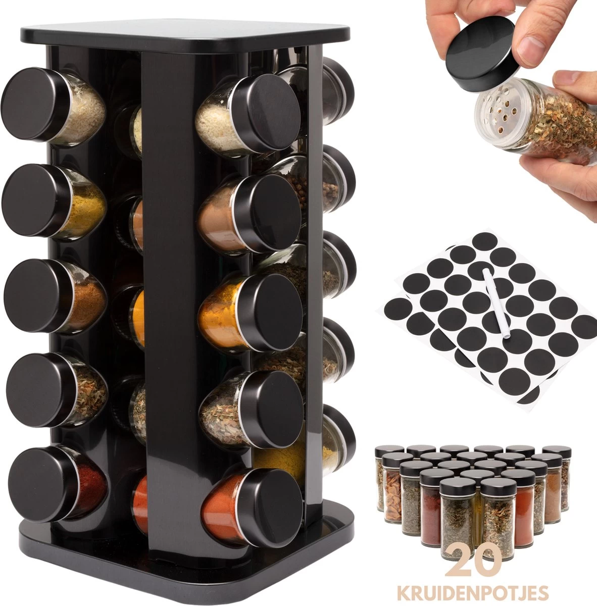 Pazzo Goods - Kruidenrek Staand - Kruidenrek Met Potjes - Zwart - RVS - Kruidenrek Draaibaar - 20 Kruidenpotjes - Inclusief Stickers & Stift - Kruiden Carrousel 3 Pazzo Goods - Kruidenrek Staand - Kruidenrek Met Potjes - Zwart - RVS - Kruidenrek Draaibaar - 20 Kruidenpotjes - Inclusief Stickers & Stift - Kruiden Carrousel