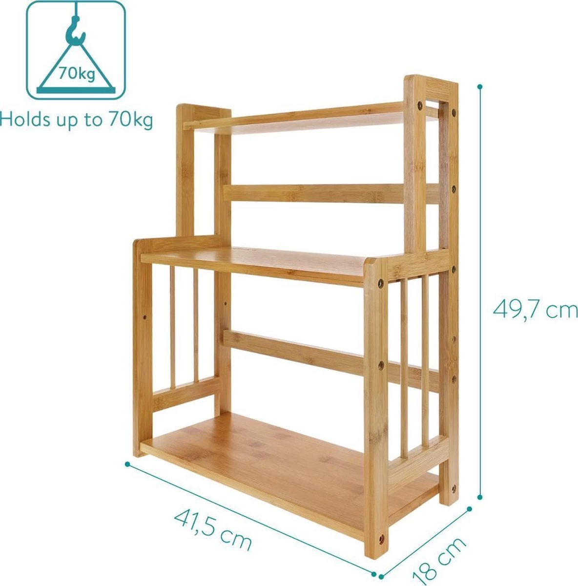 Navaris Keukenrek Met 3 Planken - Verstelbaar Kruidenrek Van Bamboe - Staand - Stevige Constructie - Natuurlijk Bamboehout - Waterafstotend 4 Navaris Keukenrek Met 3 Planken - Verstelbaar Kruidenrek Van Bamboe - Staand - Stevige Constructie - Natuurlijk Bamboehout - Waterafstotend - Afbeelding 2