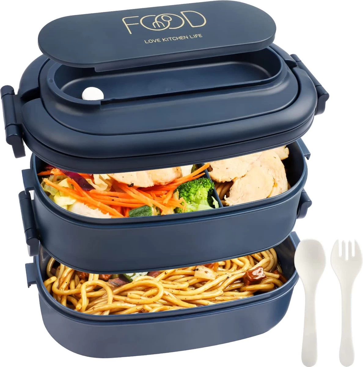 OITUGG Lunchbox Volwassenen: 2-laags Bento Box 1550 Ml Voor Mannen Vrouw - 3-vaks Lunchbox Met Bestek - BPA-vrije Plastic Lunchbox Geschikt Voor Kantoorschool - Magnetronbestendig Vaatwasmachinebestendig (blauw) 3 OITUGG Lunchbox Volwassenen: 2-laags Bento Box 1550 Ml Voor Mannen Vrouw - 3-vaks Lunchbox Met Bestek - BPA-vrije Plastic Lunchbox Geschikt Voor Kantoorschool - Magnetronbestendig Vaatwasmachinebestendig (blauw)