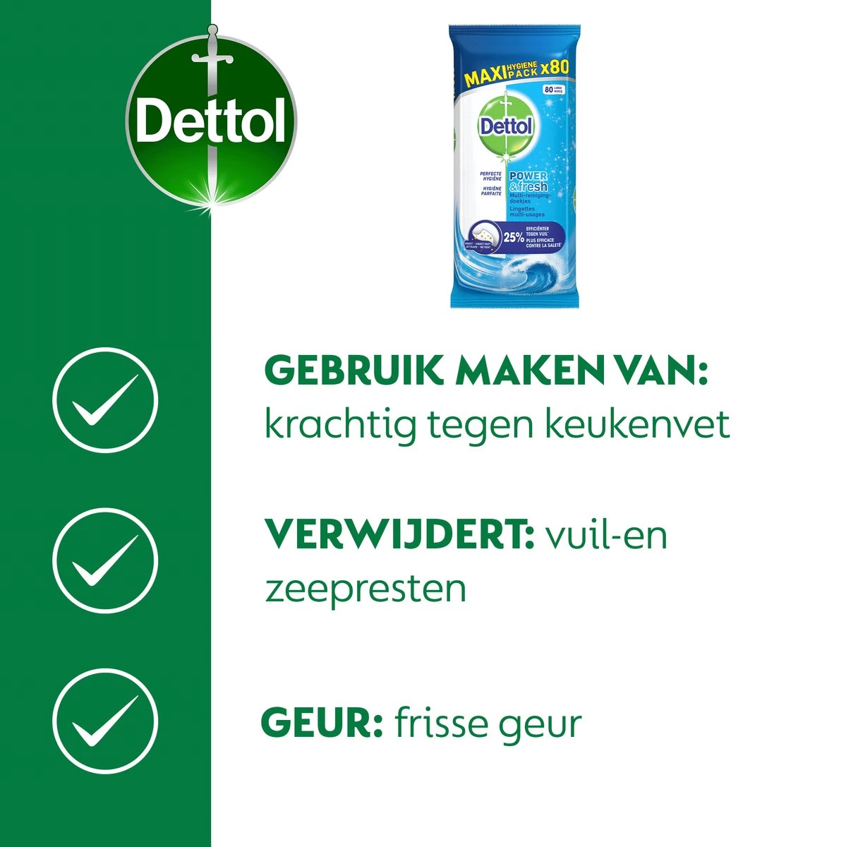 Dettol - Power & Fresh - Schoonmaakdoekjes - Oceaanfris - 4 X 80 Doekjes 5 Dettol - Power & Fresh - Schoonmaakdoekjes - Oceaanfris - 4 X 80 Doekjes - Afbeelding 3