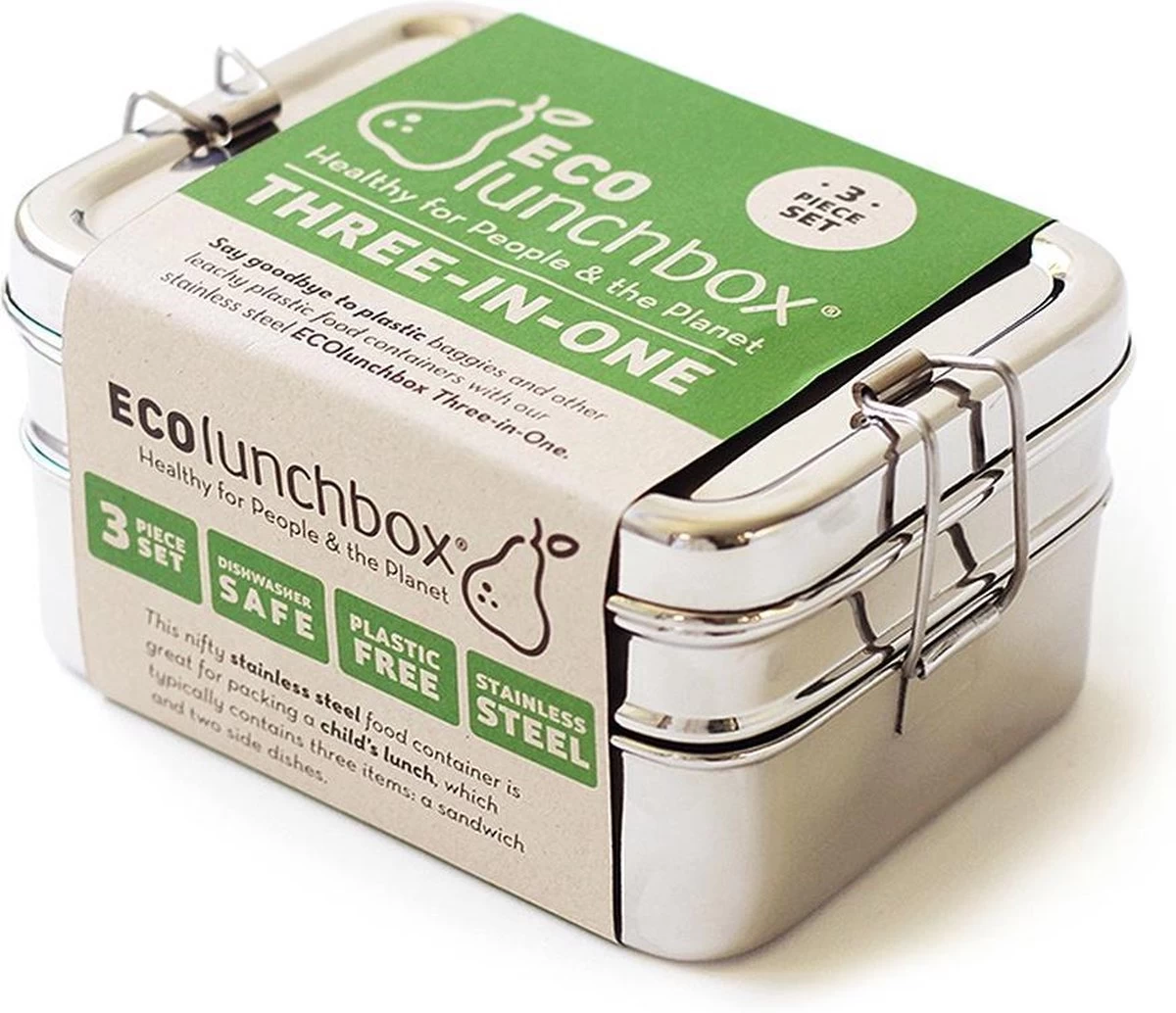 Eco Lunchbox - RVS - 3 Bakjes In 1 3 Eco Lunchbox - RVS - 3 Bakjes In 1