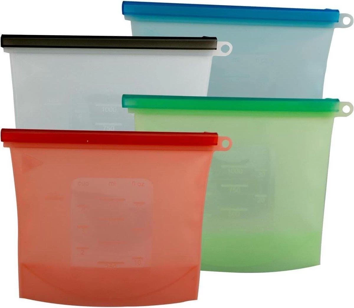 LOUZR Siliconen Vershoudzakken - Set 4-Stuks - 1000ml - Herbruikbaar 3 LOUZR Siliconen Vershoudzakken - Set 4-Stuks - 1000ml - Herbruikbaar