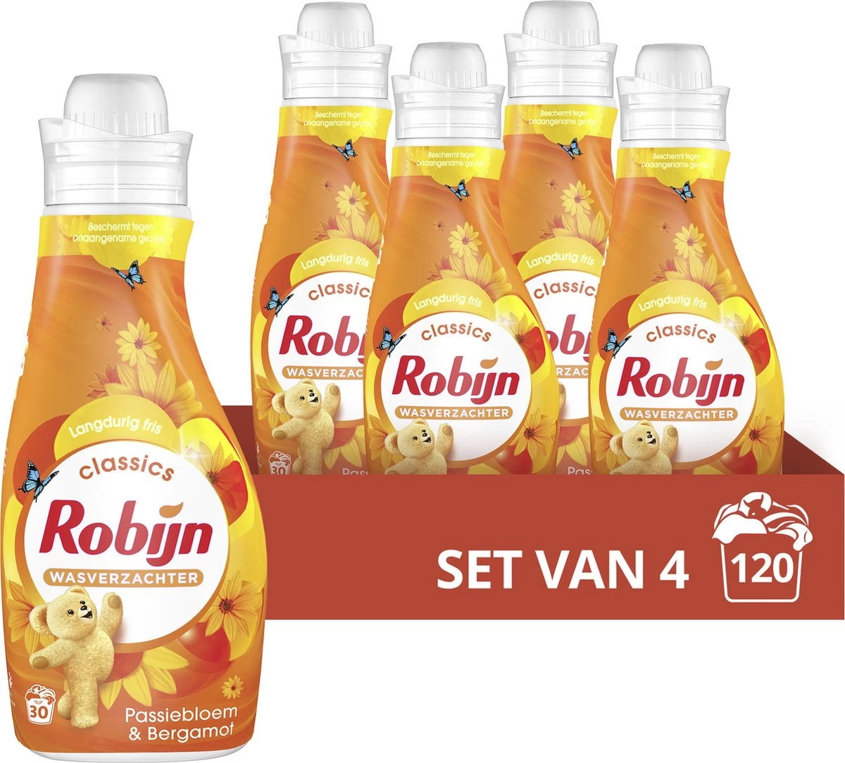 Robijn Classics Passiebloem & Bergamot Wasverzachter - 4 X 30 Wasbeurten - Voordeelverpakking 2 Robijn Classics Passiebloem & Bergamot Wasverzachter - 4 X 30 Wasbeurten - Voordeelverpakking