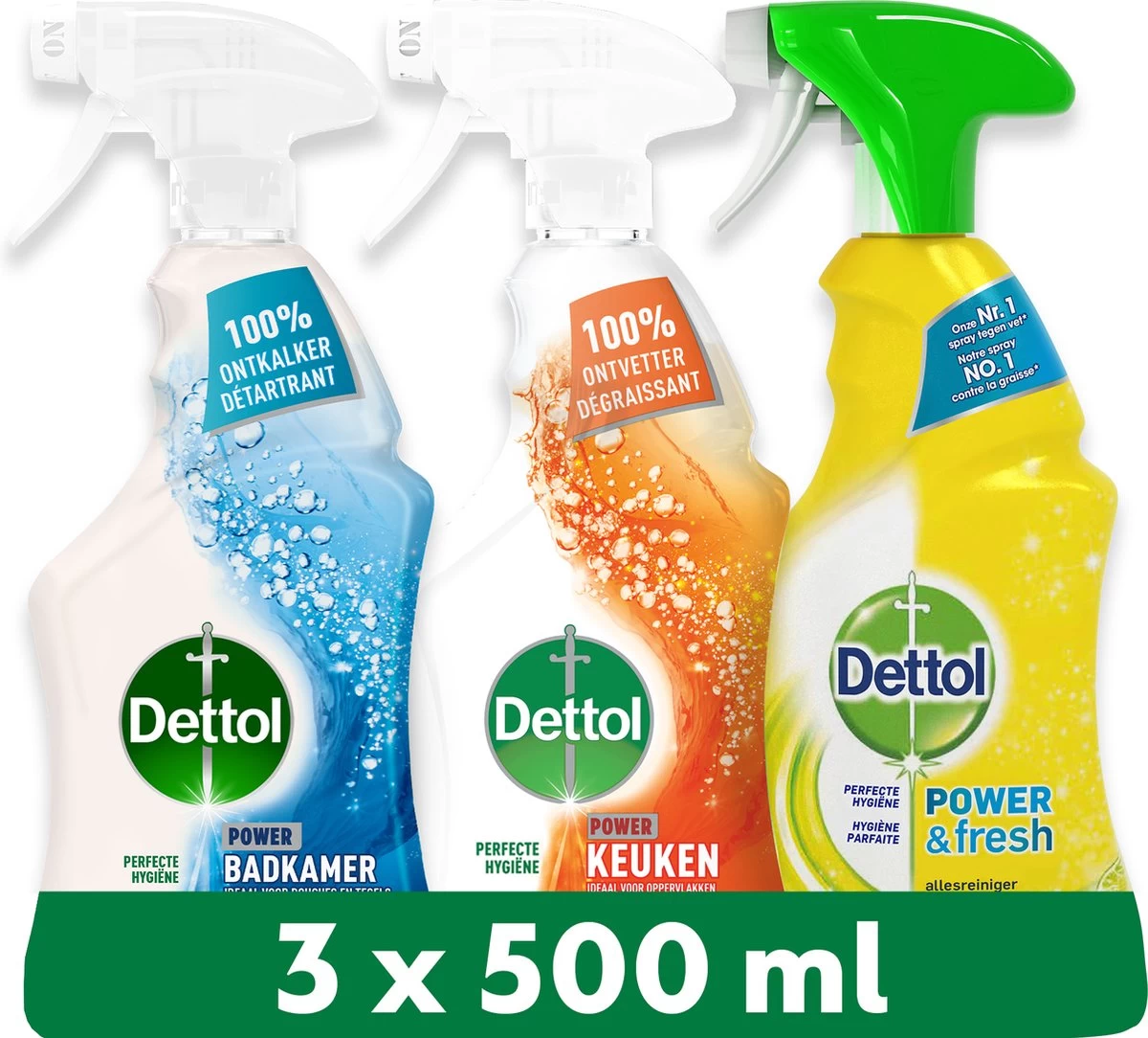 Dettol - 1,5L Allesreiniger Spray Power & Fresh - Badkamer 1x500 Ml Keuken 1x500ml Citrus 1x500ml - Voordeelverpakking 3 Dettol - 1,5L Allesreiniger Spray Power & Fresh - Badkamer 1x500 Ml Keuken 1x500ml Citrus 1x500ml - Voordeelverpakking