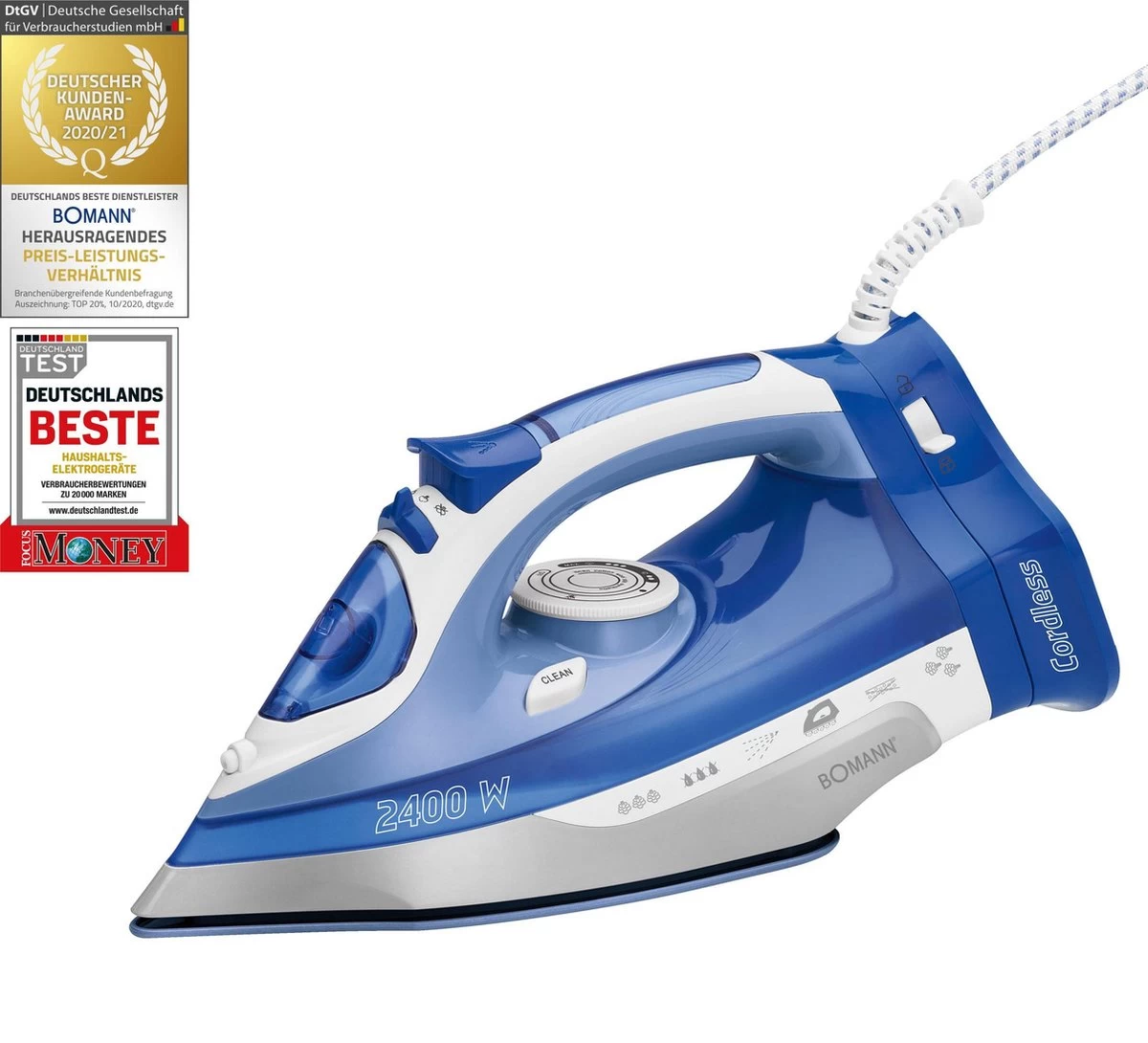 Bomann DB 6006 CB - Stoomstrijkijzer - Draadloos - 2400W - Blauw/Wit 15 Bomann DB 6006 CB - Stoomstrijkijzer - Draadloos - 2400W - Blauw/Wit - Afbeelding 13