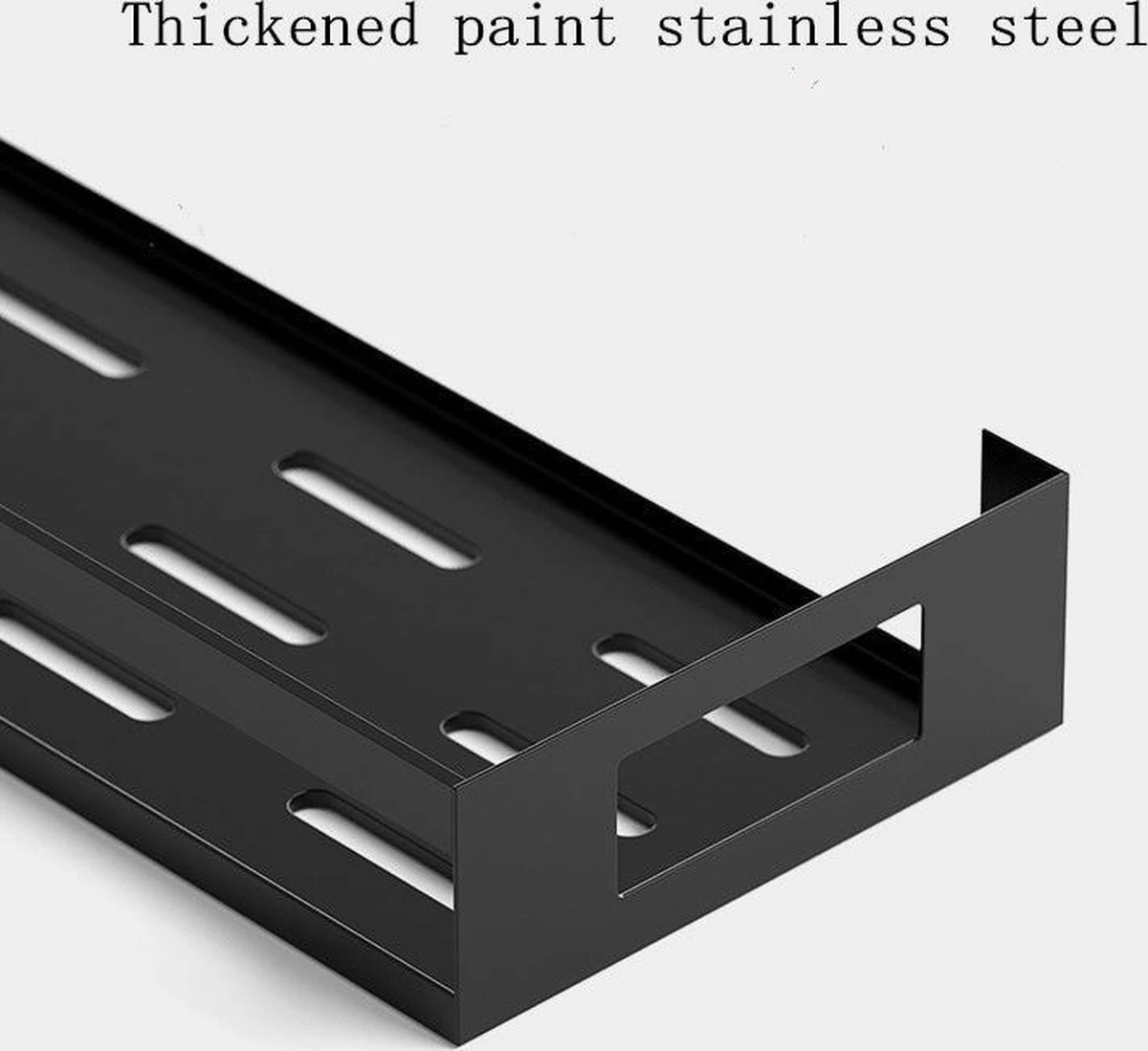 Merkloos Kruidenrek / Opbergrek - RVS - Perforatievrij Aan De Muur Gemonteerd - 50x13x6 Cm - Zwart 8 Merkloos Kruidenrek / Opbergrek - RVS - Perforatievrij Aan De Muur Gemonteerd - 50x13x6 Cm - Zwart - Afbeelding 6