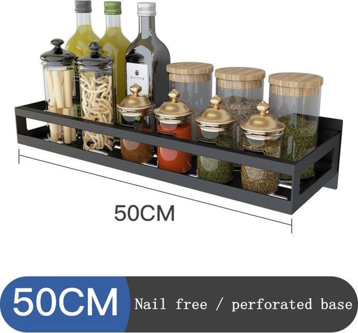 Merkloos Kruidenrek / Opbergrek - RVS - Perforatievrij Aan De Muur Gemonteerd - 50x13x6 Cm - Zwart 9 Merkloos Kruidenrek / Opbergrek - RVS - Perforatievrij Aan De Muur Gemonteerd - 50x13x6 Cm - Zwart - Afbeelding 7