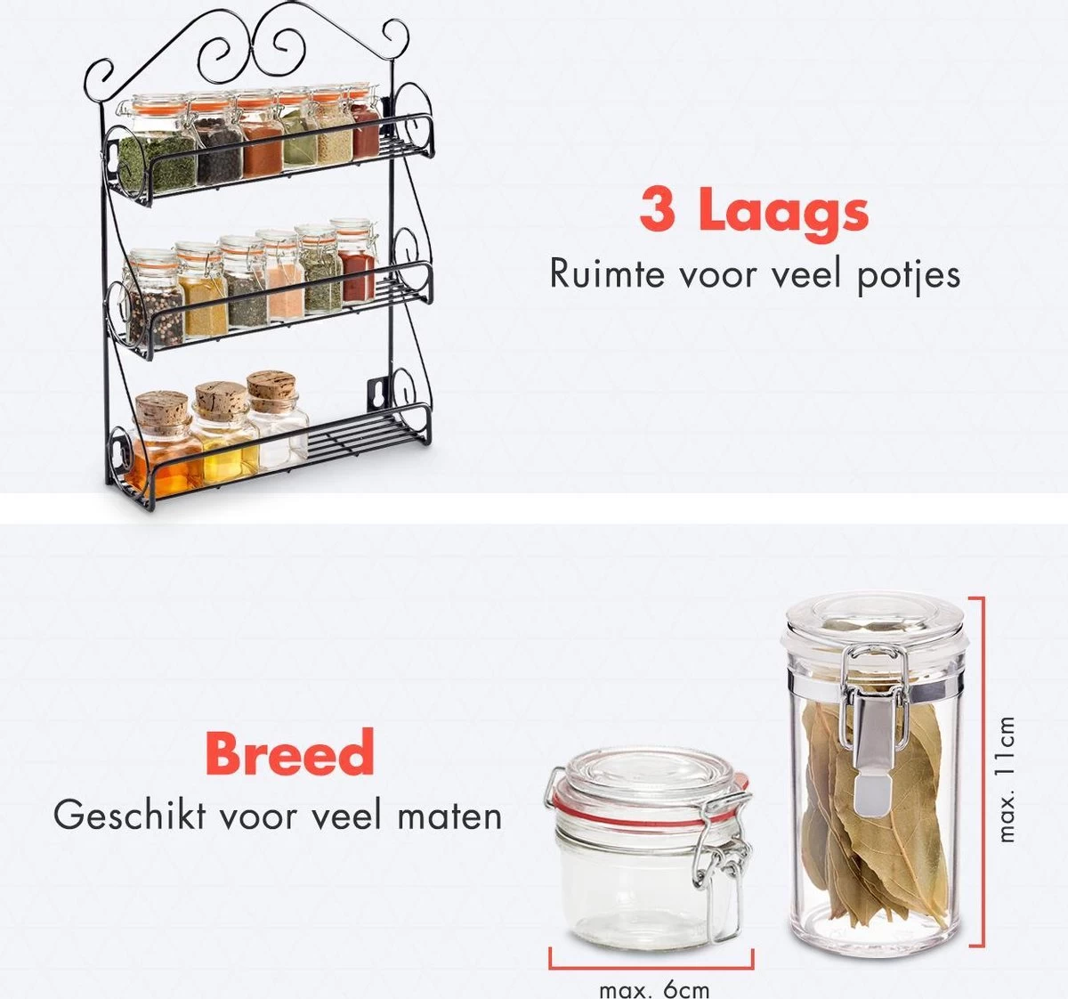 KitchenBrothers Kruidenrek - Staand En Ophangbaar - Voor 21 Potjes - 3 Laags - Metaal 6 KitchenBrothers Kruidenrek - Staand En Ophangbaar - Voor 21 Potjes - 3 Laags - Metaal - Afbeelding 4