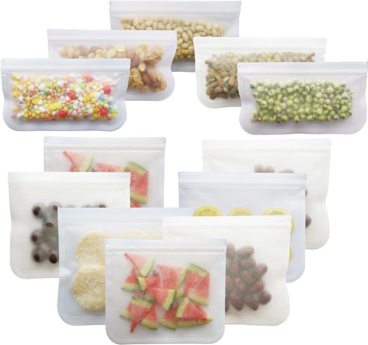 Merkloos Siliconen Vershoudzakken - 10 Stuks - Diepvrieszakken - Lekvrij - Boterhamzak Herbruikbaar - Bewaarzakjes - Duurzaam - Hersluitbaar 3 Merkloos Siliconen Vershoudzakken - 10 Stuks - Diepvrieszakken - Lekvrij - Boterhamzak Herbruikbaar - Bewaarzakjes - Duurzaam - Hersluitbaar