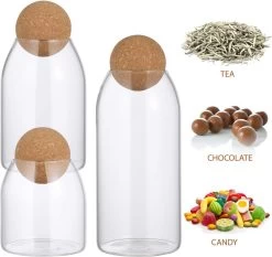 Igoods Helderglazen - Voorraadpot Met Kurkbal - Thee- En Koffiebus Met Bolvormig Houten Deksel - Voedselblikken - Keukenopslag - Opslagpotten -Schoonmaakmiddelen 1200x1132 3