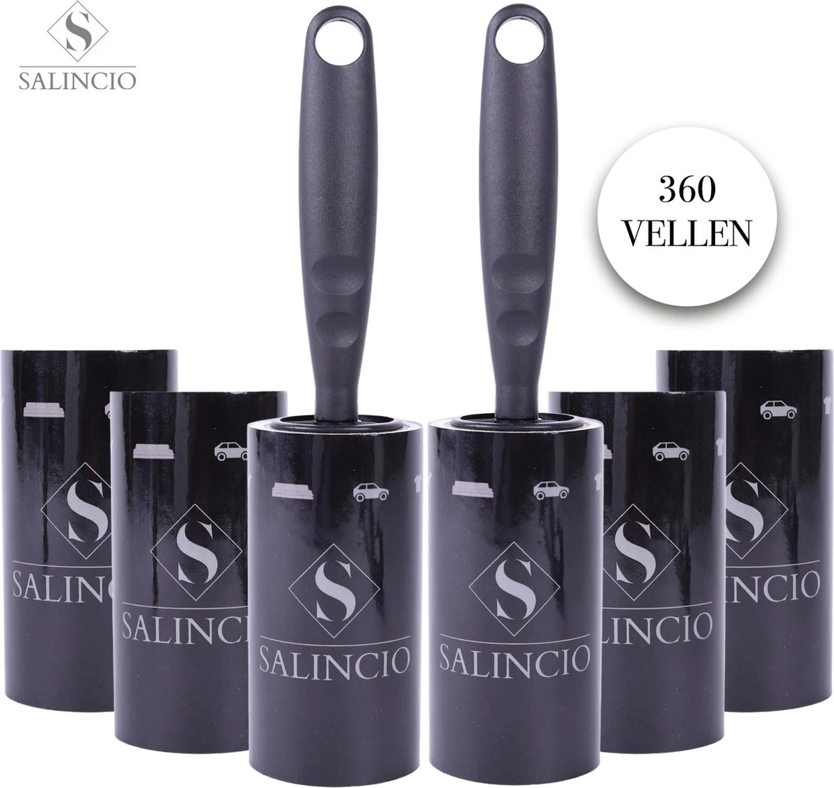 Salincio Kledingroller - Met 2 Handvatten En 6 Navullingen - Pluizenroller – 360 Kleefvellen – Verwijdert Haren En Stof – Kleefroller 3 Salincio Kledingroller - Met 2 Handvatten En 6 Navullingen - Pluizenroller – 360 Kleefvellen – Verwijdert Haren En Stof – Kleefroller