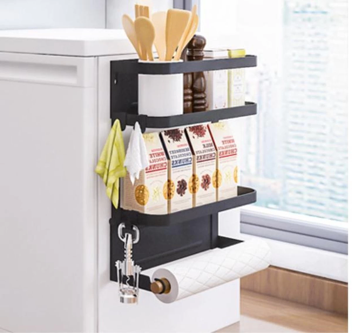 Merkloos Multifunctioneel Ophangbaar Keukenrek Of Badrek- Multifunctioneel Organiser - Magnetisch - Zwart 3 Merkloos Multifunctioneel Ophangbaar Keukenrek Of Badrek- Multifunctioneel Organiser - Magnetisch - Zwart