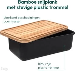 Gadgy Broodtrommel Met Bamboe Deksel – Brooddoos Met Snijplank - 36x19.5x11.5 Cm- Zwart 16 Gadgy Broodtrommel Met Bamboe Deksel – Brooddoos Met Snijplank - 36x19.5x11.5 Cm- Zwart -Schoonmaakmiddelen 1200x1139 8