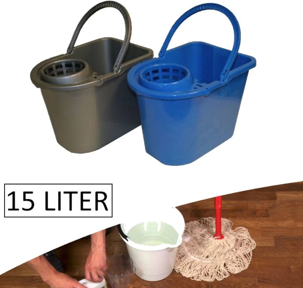 Benson Dweilemmer / Mopemmer 15 Liter Met Wringer - 2Clean (prijs Per Stuk) 4 Benson Dweilemmer / Mopemmer 15 Liter Met Wringer - 2Clean (prijs Per Stuk) - Afbeelding 2