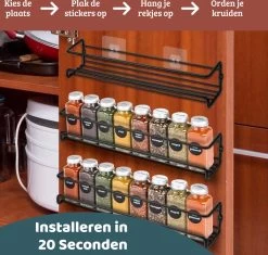 Mmoods Kruidenrek Ophangbaar Zonder Boren - 2 Laags Voor 16 Kruidenpotjes - Speciaal Voor Muur, Wandkast, Kastdeur - Hangende Kruidenorganizer Keuken - Keukenaccessoires 15 Mmoods Kruidenrek Ophangbaar Zonder Boren - 2 Laags Voor 16 Kruidenpotjes - Speciaal Voor Muur, Wandkast, Kastdeur - Hangende Kruidenorganizer Keuken - Keukenaccessoires -Schoonmaakmiddelen 1200x1142 11