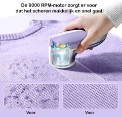 Qtronic Elektrische Pluizenverwijderaar - Ontpluizer/Pluizentondeuse - Draadloos - Extra Opzetstuk - Paars 13 Qtronic Elektrische Pluizenverwijderaar - Ontpluizer/Pluizentondeuse - Draadloos - Extra Opzetstuk - Paars -Schoonmaakmiddelen 1200x1147 14