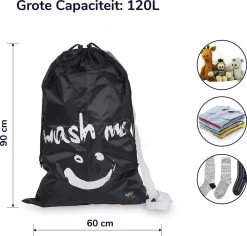 Wonair - Waszak Groot - 60x90cm - Zwart - Met Trekkoord En Draagband -Schoonmaakmiddelen 1200x1147 4