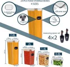 Empyrea Set Van 24 Luchtdichte Vershouddozen, Voorraad Bussen Opslag En Organisatie, Keuken En Voedselcontainer, Voorraadpotten Van Kunststof, BPA-vrij, 72 Etiketten, 3 Markers En 8 Lepels Meegeleverd | Keuken Organizer Voorraadcontainers -Schoonmaakmiddelen 1200x1148 11