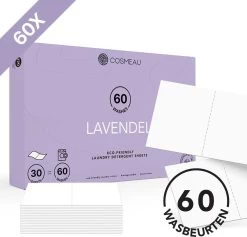 Cosmeau Wasstrips 60 Wasbeurten Lavendel Wasmiddel Wasvellen Wasdoekjes Detergent Sheets Eco Laundry Strips - Biologisch Cosmo Cosmea Kosmo