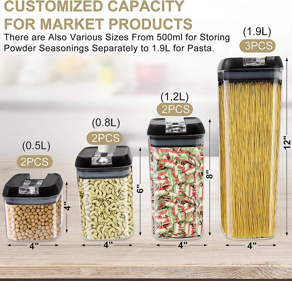 IGOODS - Voorraadpotten - Voorraaddozen- Voorraadboxen 7 Stuks - Met Zwarte Deksel 4 IGOODS - Voorraadpotten - Voorraaddozen- Voorraadboxen 7 Stuks - Met Zwarte Deksel - Afbeelding 2