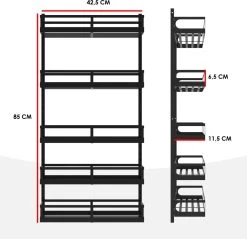 Soome Viljo - Kruidenrek Ophangbaar - Keukenrek - Wandrek - Keuken Organizer - 5 Laags - Verstelbaar - Staal - Zwart - H85xB42.5cm 16 Soome Viljo - Kruidenrek Ophangbaar - Keukenrek - Wandrek - Keuken Organizer - 5 Laags - Verstelbaar - Staal - Zwart - H85xB42.5cm -Schoonmaakmiddelen 1200x1163 2