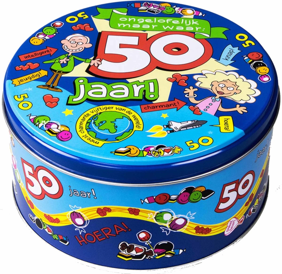 Merkloos 50 Jaar Snoeptrommel/voorraadtrommel 14 X 7,5 Cm - 50e Verjaardag - Abraham/Sarah Cadeau / Versiering 3 Merkloos 50 Jaar Snoeptrommel/voorraadtrommel 14 X 7,5 Cm - 50e Verjaardag - Abraham/Sarah Cadeau / Versiering