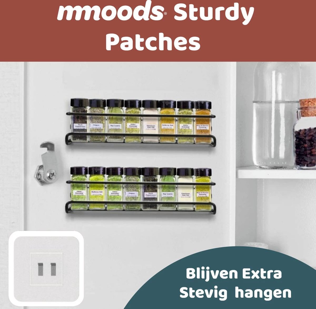 Mmoods Kruidenrek Ophangbaar Zonder Boren - 2 Laags Voor 16 Kruidenpotjes - Speciaal Voor Muur, Wandkast, Kastdeur - Hangende Kruidenorganizer Keuken - Keukenaccessoires 5 Mmoods Kruidenrek Ophangbaar Zonder Boren - 2 Laags Voor 16 Kruidenpotjes - Speciaal Voor Muur, Wandkast, Kastdeur - Hangende Kruidenorganizer Keuken - Keukenaccessoires - Afbeelding 3