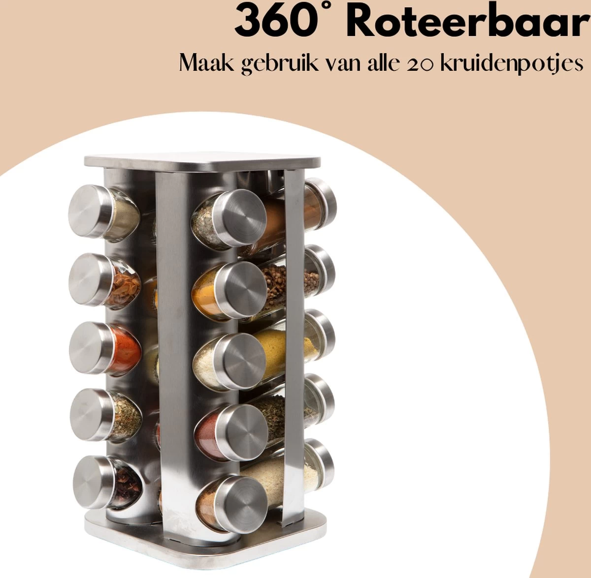 Pazzo Goods - Kruidenrek Staand - Kruidenrek Met Potjes - Zilver - RVS - Kruidenrek Draaibaar - 20 Kruidenpotjes - Inclusief Stickers & Stift - Kruiden Carrousel 5 Pazzo Goods - Kruidenrek Staand - Kruidenrek Met Potjes - Zilver - RVS - Kruidenrek Draaibaar - 20 Kruidenpotjes - Inclusief Stickers & Stift - Kruiden Carrousel - Afbeelding 3
