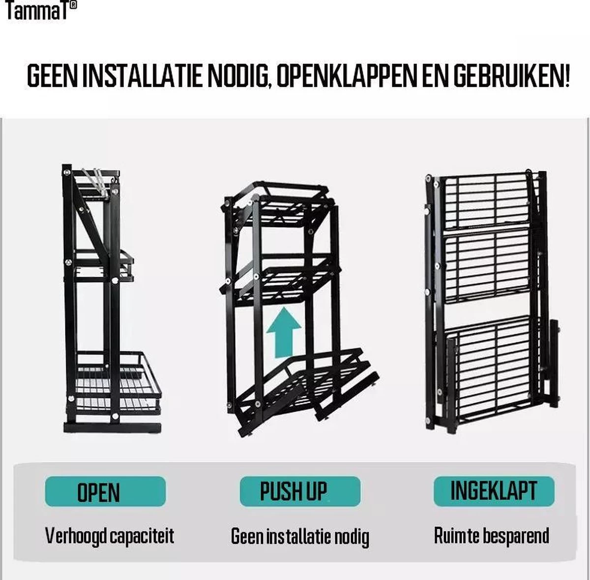 TammaT - Kruidenrek - Kruidenrek Staand - Inklapbare Keukenrek - 3-laags 35x21x56,5CM - Keuken Organizer - Aanrecht Organizer - Keuken Opslag - Roestvrij Staal - Opbergrek - Keuken Organizers - Roestvrij En Krasvrij 14 TammaT - Kruidenrek - Kruidenrek Staand - Inklapbare Keukenrek - 3-laags 35x21x56,5CM - Keuken Organizer - Aanrecht Organizer - Keuken Opslag - Roestvrij Staal - Opbergrek - Keuken Organizers - Roestvrij En Krasvrij - Afbeelding 12