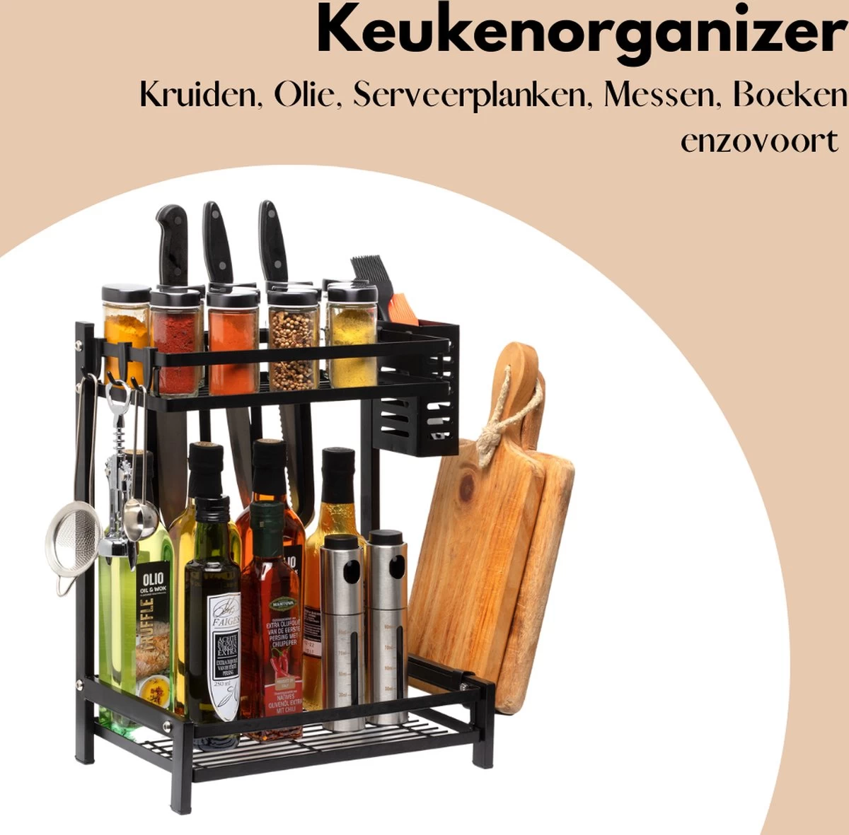 Pazzo Goods - Keuken Organizer - Keukenrek - Zwart - Metaal - 2 Laags - Multifunctioneel - Zwart - 9 Pazzo Goods - Keuken Organizer - Keukenrek - Zwart - Metaal - 2 Laags - Multifunctioneel - Zwart - - Afbeelding 7
