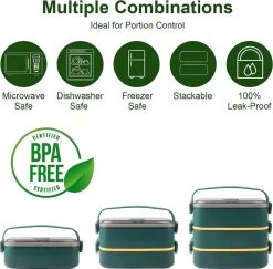 Lunchbox, Bento Box Voor Volwassenen Kinderen, Kinderlunchbox Met Compartimenten, 3-laags Lekvrije Bento-lunchbox Met Vork, Lepel, Geschikt Voor Lunchbox Voor Werk, Kantoor, School (2,25L Groen) -Schoonmaakmiddelen 1200x1181