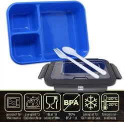 IFancy LUNCHBOX YUMMY - Bento Box 1500ml + Bestek - 3 Compartimenten - BPA Vrij & Lekvrij - Vaatwasser Magnetron & Vriezer - Lunch Box Voor Kinderen & Volwassenen (Blauw) -Schoonmaakmiddelen 1200x1187 5