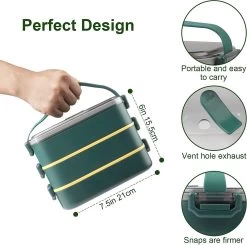 Lunchbox, Bento Box Voor Volwassenen Kinderen, Kinderlunchbox Met Compartimenten, 3-laags Lekvrije Bento-lunchbox Met Vork, Lepel, Geschikt Voor Lunchbox Voor Werk, Kantoor, School (2,25L Groen) -Schoonmaakmiddelen 1200x1190 4