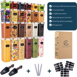 Empyrea Set Van 24 Luchtdichte Vershouddozen, Voorraad Bussen Opslag En Organisatie, Keuken En Voedselcontainer, Voorraadpotten Van Kunststof, BPA-vrij, 72 Etiketten, 3 Markers En 8 Lepels Meegeleverd | Keuken Organizer Voorraadcontainers -Schoonmaakmiddelen 1200x1198 36